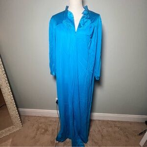 Vanity Fair Bright Blue Turquoise XL Zipper Robe/Nightgown/Housecoat
